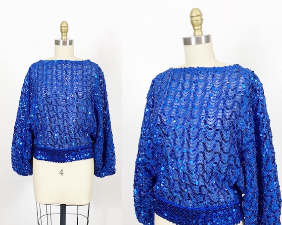 1970s Sequin Blouse - Studio 54 Blouse - Disco Bl… - image 1