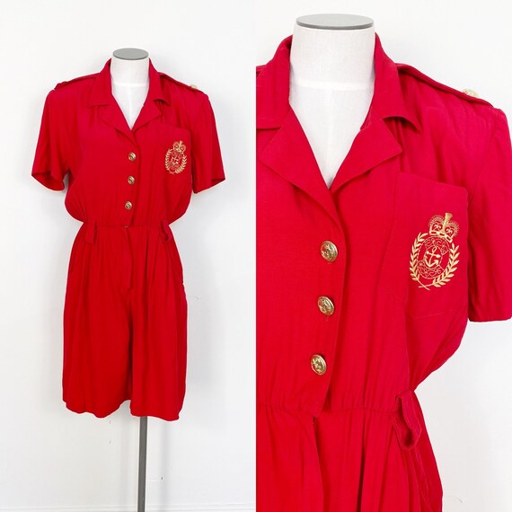 1980s romper // red nautical romper // Medium