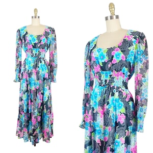 1970s Dress - 1970s Floral Dress - Garden Party Dress - Party Dress - Size Medium - Large