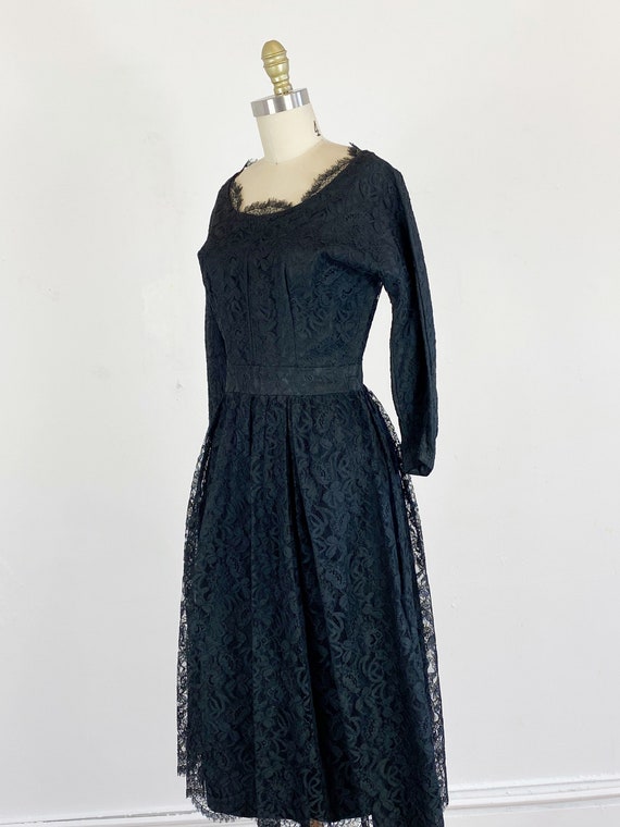 1950s black lace dress / lace dress / cocktail dr… - image 6