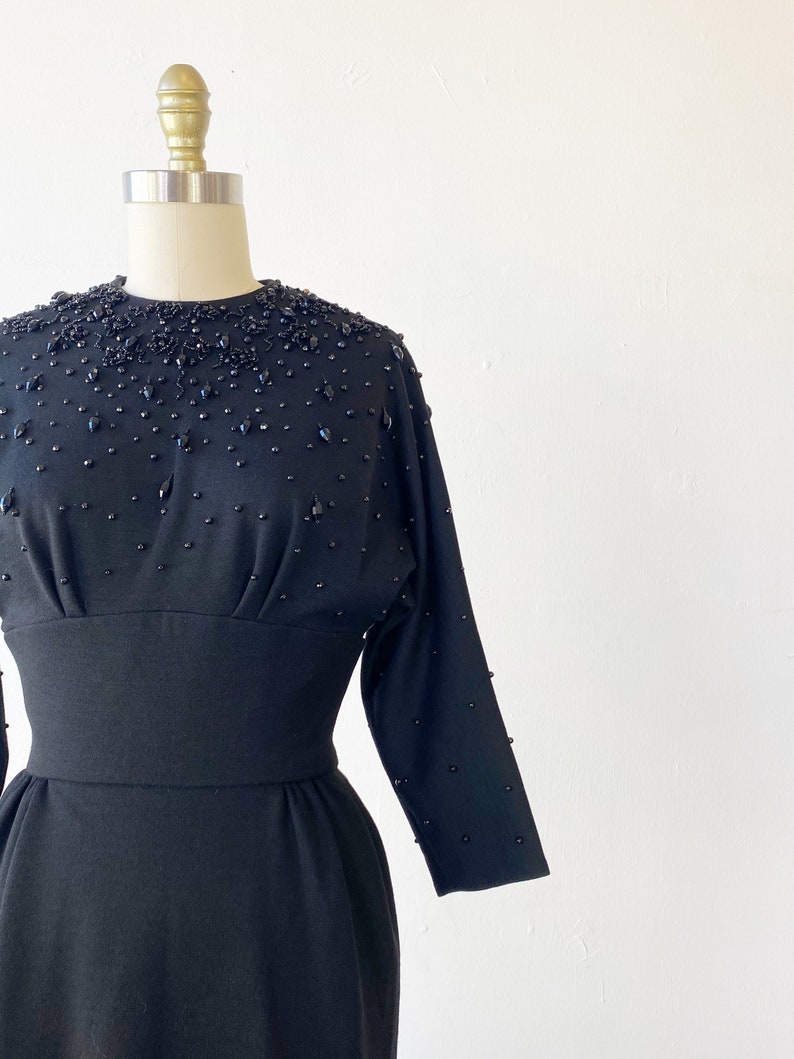 1960s Black Dress 1960s Cocktail Dress 1960s Wool Dress Size Small image 6