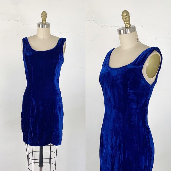 1990s Dress // Blue Velvet Mini Dress // Small | Etsy