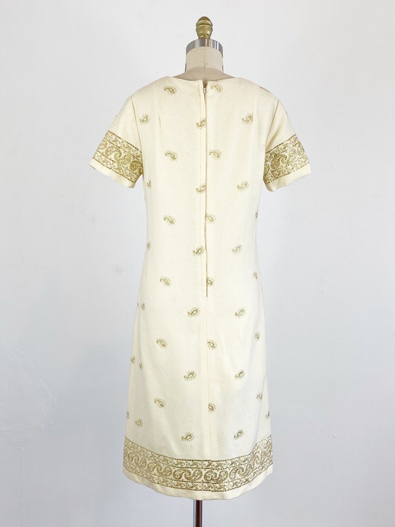 1960s Wool Dress - Cream Wool Paisley Dress - 196… - image 5