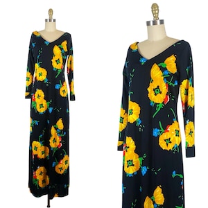 1970s Dress - 1970s Maxi Dress - Floral Maxi Dress - Size Large