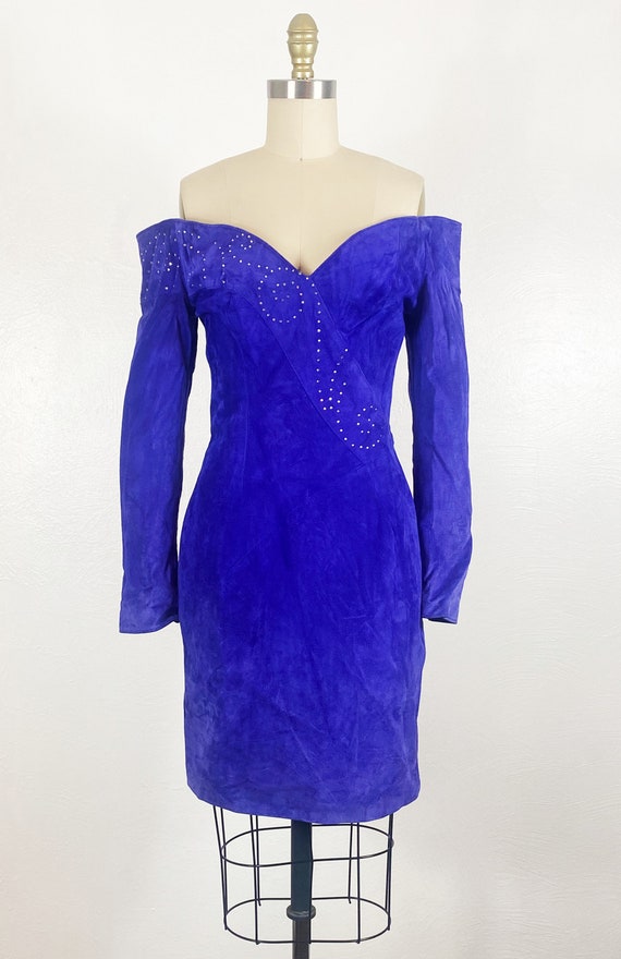 1980s Dress - 1980s Suede Dress - 1980s Mini Dres… - image 2