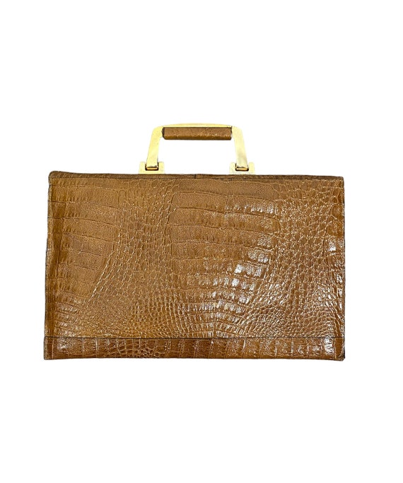 Leather Briefcase - Croc Purse - Vintage attaché - image 3