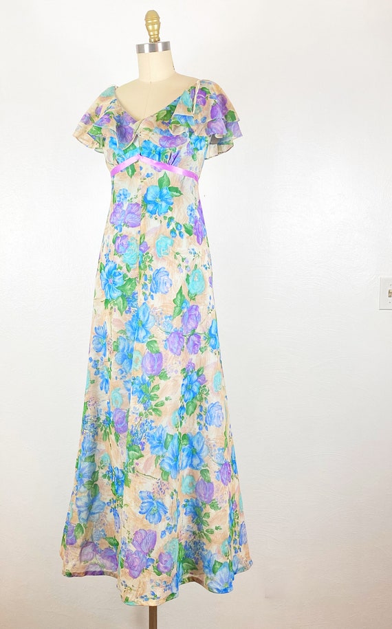 1960s Gown - 1960s Floral Gown - 1960s Chiffon Go… - image 6