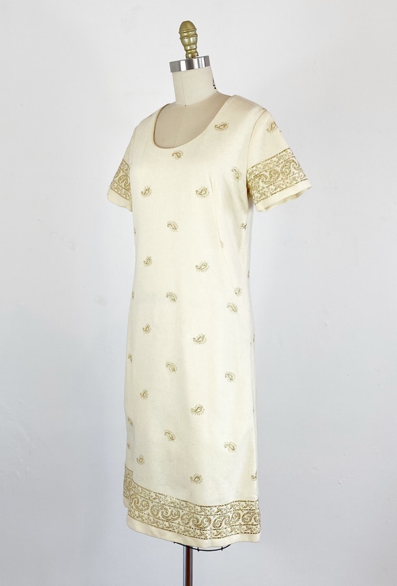 1960s Wool Dress - Cream Wool Paisley Dress - 196… - image 8