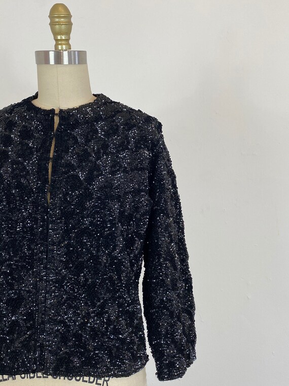 1960s Sequin Cardigan - Black Sequin Cardigan - 6… - image 3