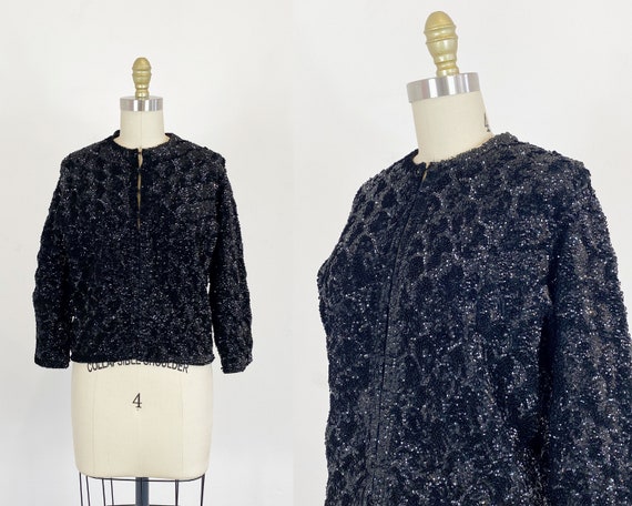 1960s Sequin Cardigan - Black Sequin Cardigan - 6… - image 1