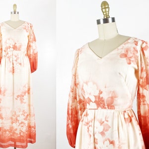 1970s Maxi Dress - 1970s Floral Maxi Dress - Hostess Gown - Size Small