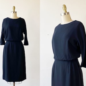 1950s Schwarzes Kleid - 50s Seiden Crepe Kleid - 50s Cocktail Kleid - Size S