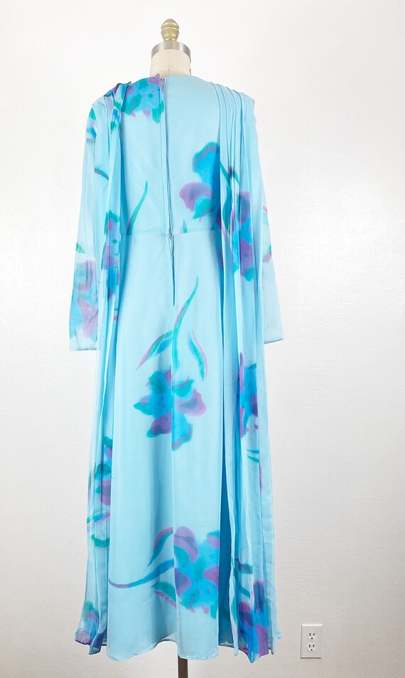 1960s Washed Graphic Floral Print Strapless Gown