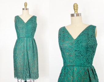 1960s Cocktail Dress - 1960s Lace Dress - 1960s Floral Dress - Size Small