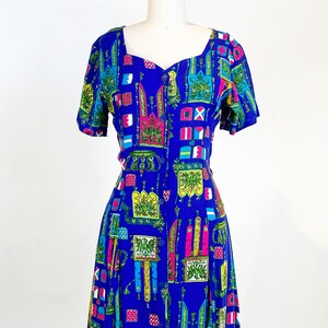1980s day Dress Floral Dress Mini Dress Novelty Print Dress Size Medium image 2