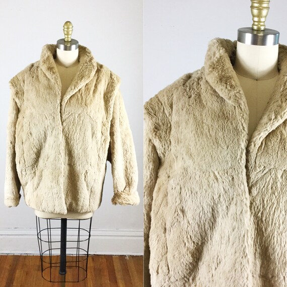 1970s Fur Coat // sand brown rabbit fur coat // la