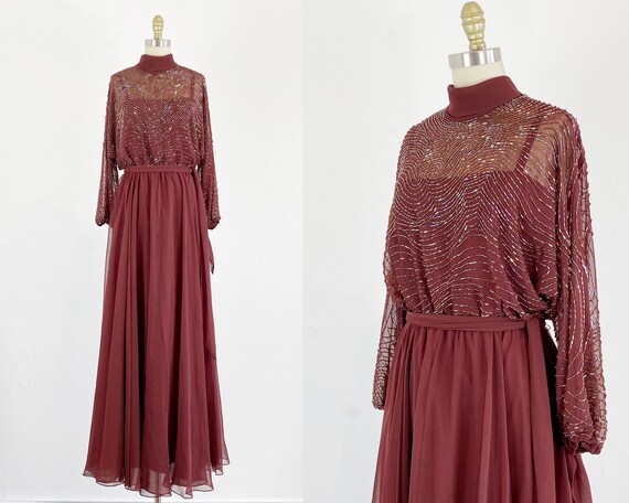Jack Bryan Gown - Beaded Chiffon Gown - 1960s Jack