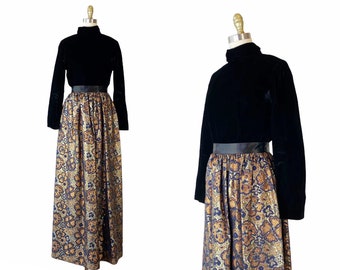 1960s Gown - 60s Floral Gown -  Floral Brocade Gown - Size Medium