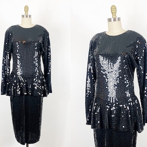 1980s Sequin Dress - 1980s Party Dress - 1980s Cocktail Dress - Size Large