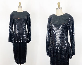 1980s Sequin Dress - 1980s Party Dress - 1980s Cocktail Dress - Size Large