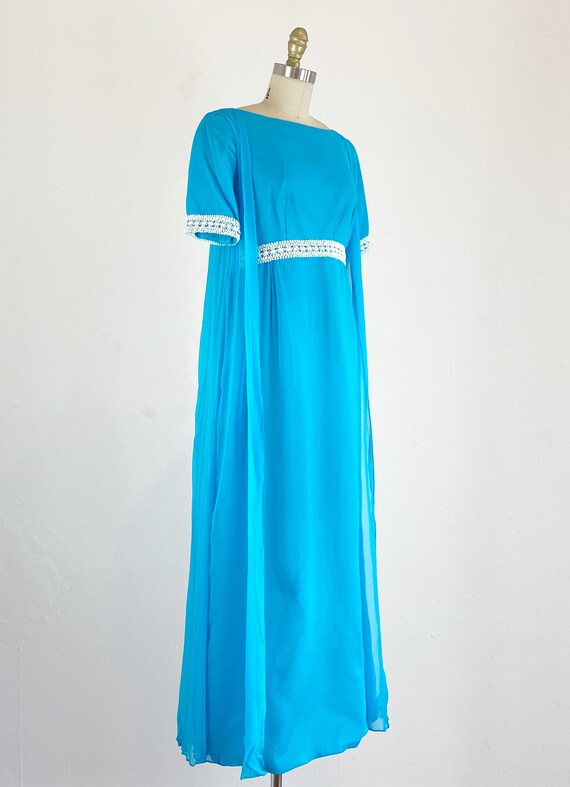 1960s Chiffon Gown - Turquoise Chiffon Gown - Eve… - image 3