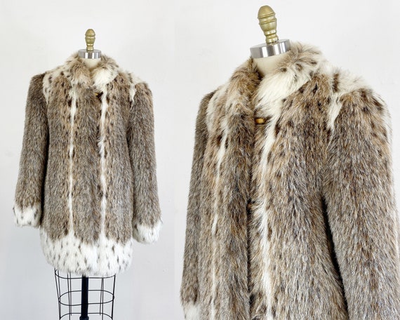 1980s Faux Fur Coat - Faux Lynx Coat - Vegan Fur C