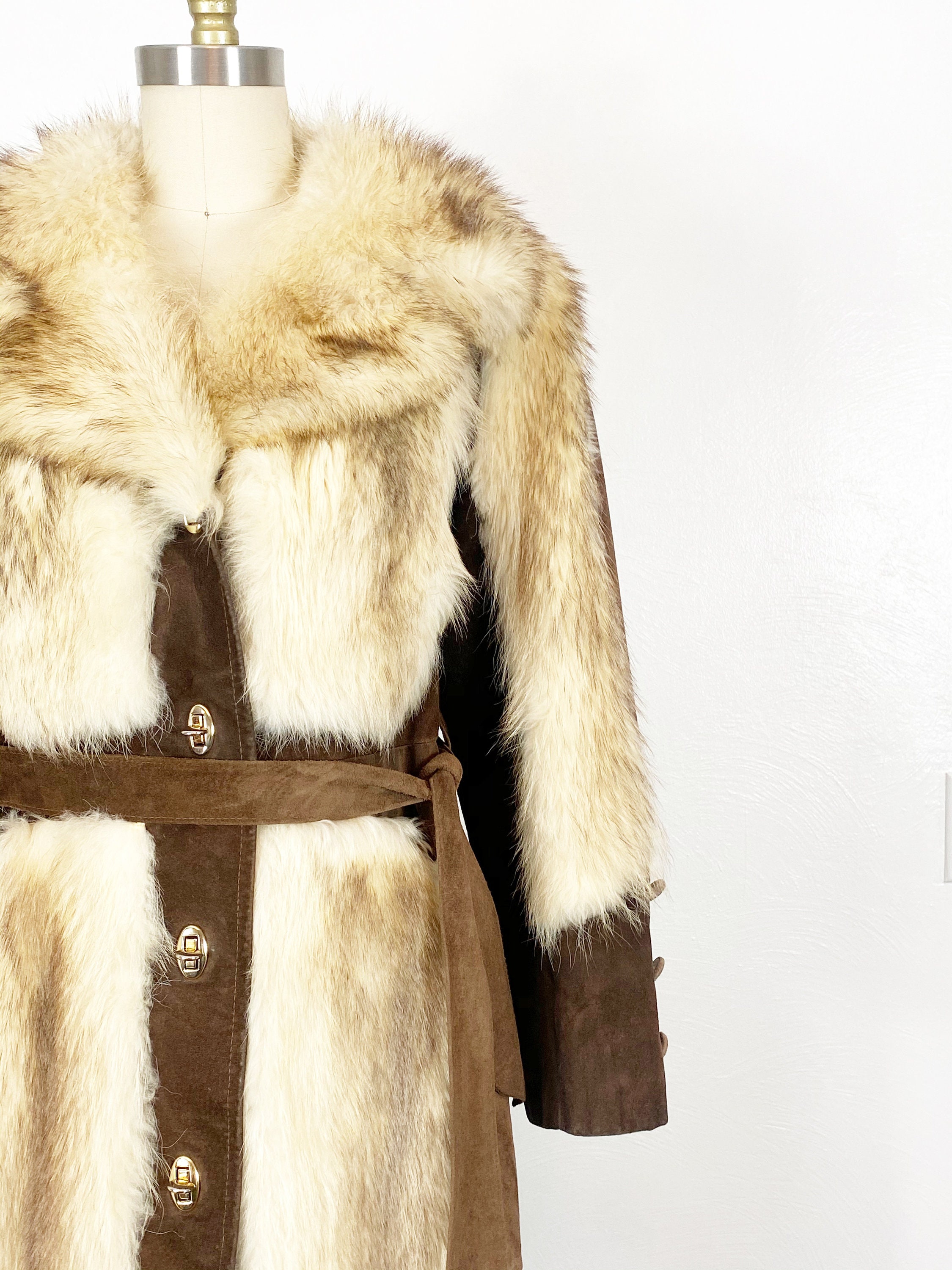 1960s Blue Velveteen Faux Fur Trimmed Princess Coat | S/M
