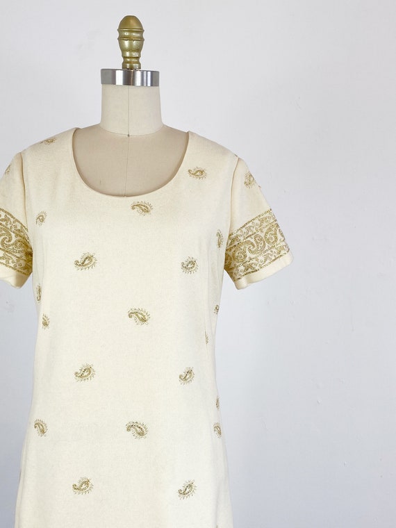 1960s Wool Dress - Cream Wool Paisley Dress - 196… - image 4