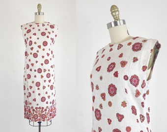 1960s Shift Dress - Floral Shift Dress - Garden Party Dress - Size Large