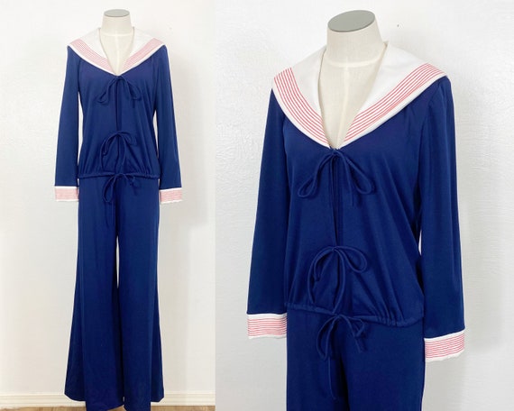 1970s Jumpsuit - 1970s Nautical Jumpsuit - Sailor… - image 1