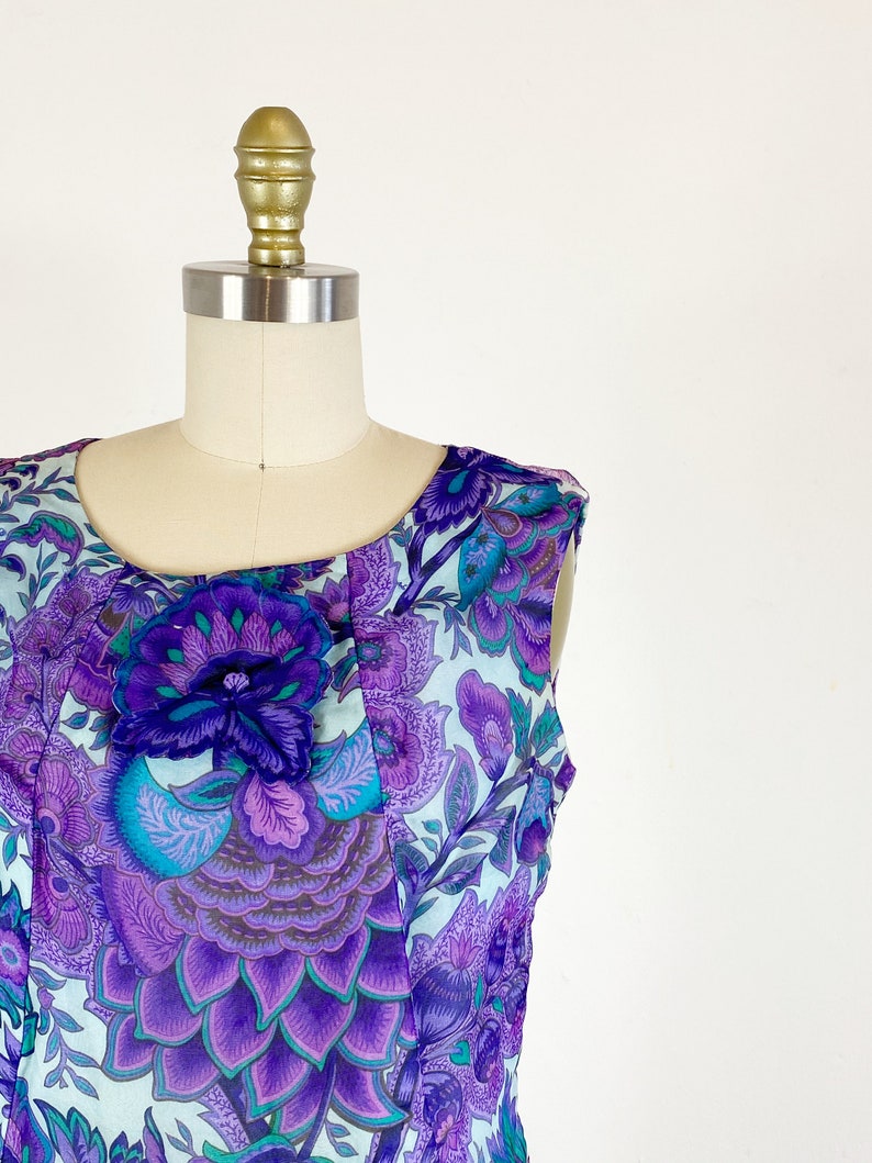1960s Floral Paisley Dress / Shift Dress / Mod Dress / Size Medium Large image 3