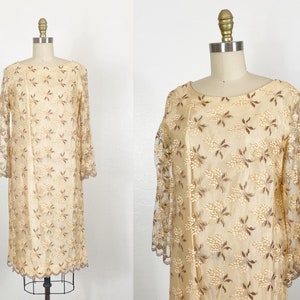1960s Lace Dress - 1960s Floral Lace Dress - 1960s Dress - Size Large