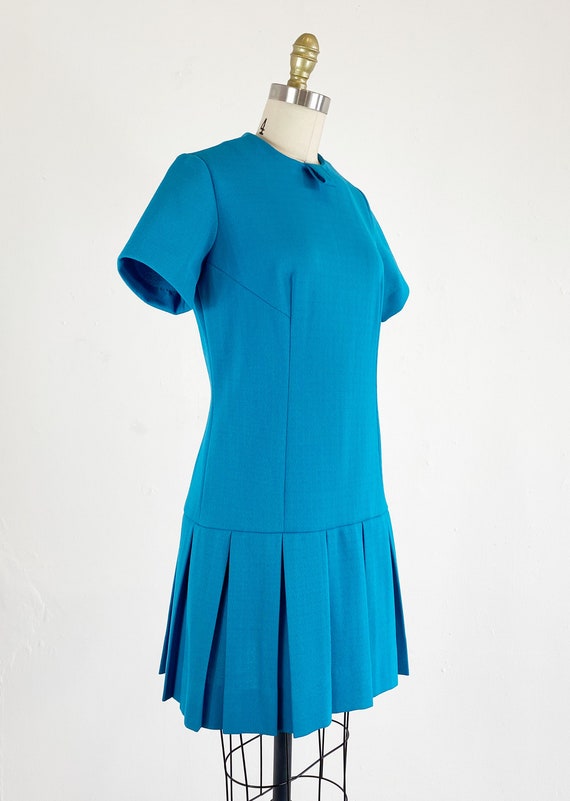 1960s Drop Waist Dress - Mod Dress - Turquoise Dr… - image 4