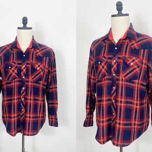 Mens Western Shirt - Vintage Plaid Shirt - Western Wear - Size 46