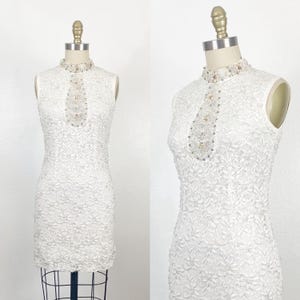 1960s Dress - Weißes Spitzenkleid - Cocktailkleid - Size Small