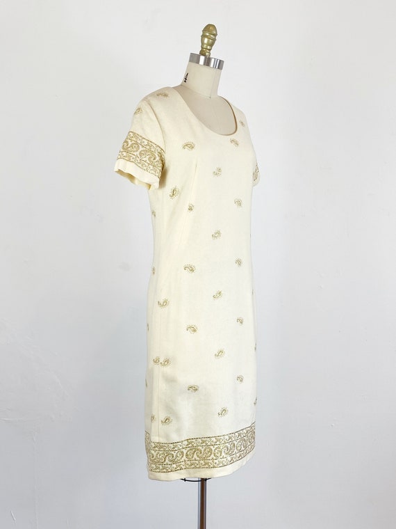1960s Wool Dress - Cream Wool Paisley Dress - 196… - image 3
