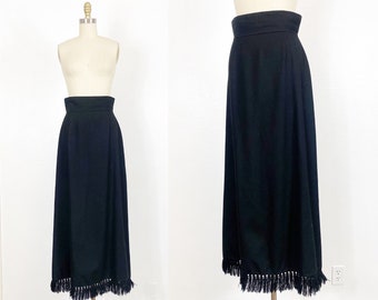 1970s Maxi Skirt - 1970s Wool Skirt - Black Maxi Skirt - Size Medium