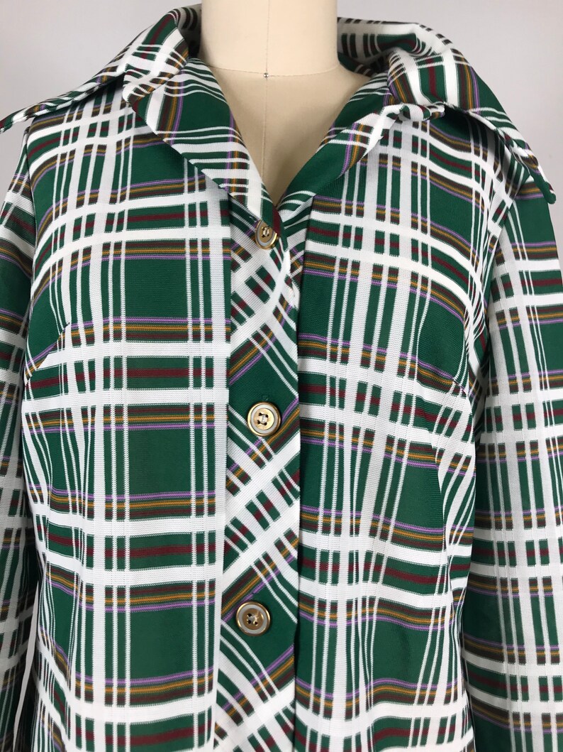 1970s dress green and white Plaid shirt dress XL