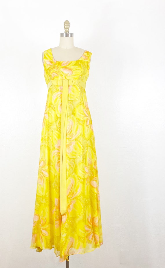 1960s Gown - 1960s Floral Gown - 1960s Crepe Gown… - image 2