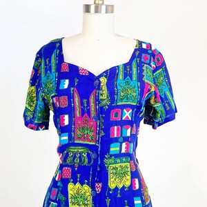 1980s day Dress Floral Dress Mini Dress Novelty Print Dress Size Medium image 3