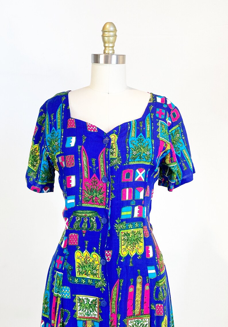 1980s day Dress Floral Dress Mini Dress Novelty Print Dress Size Medium image 3