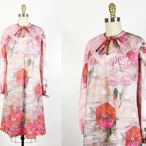 1970s Dress - Floral Dress - 1970s Day Dress - Size Large