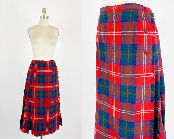1960s Plaid Skirt - Women's Kilt - Wool Tartan Ski
