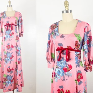 1960s Maxi Dress - 1960s Floral Maxi Dress - 1960s Dress - Size Small