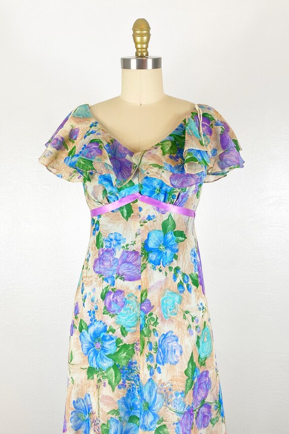 1960s Gown - 1960s Floral Gown - 1960s Chiffon Go… - image 3