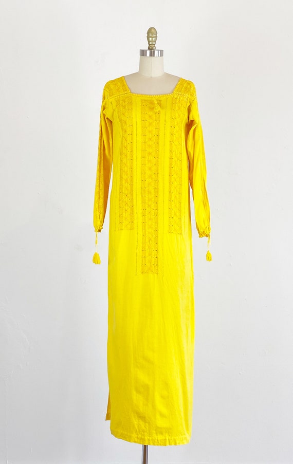 1970s Dress / Yellow Floral Maxi Dress / Bohemian… - image 2