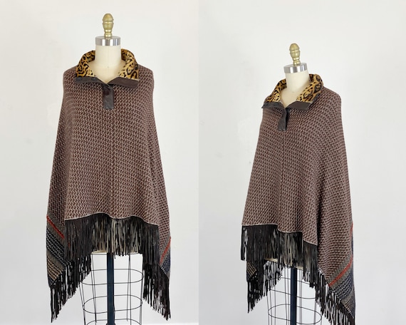 Vintage Poncho - Brown Suede And Pony Hair Poncho