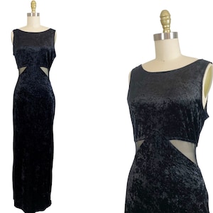 1990s Dress - Black Velvet Dress - Grunge Dress - Size Medium