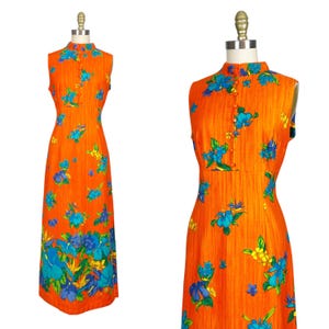 1960s Hawaiian Dress - Hawaiian Maxi Dress - Tiki Dress - Size Medium - Large