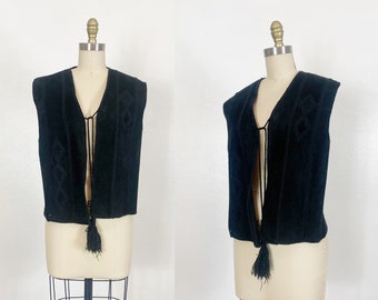 1970s Suede Vest - Black Suede Vest - Hippie Vest - Size Medium - Large